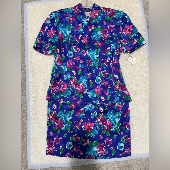 Adrianna Papell 100% Silk 2 Pieces Floral Suit dress SZ 4 - Picture 4 of 15